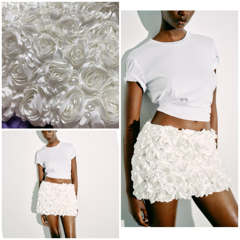Zara roses mini skirt, raised flowers, festival